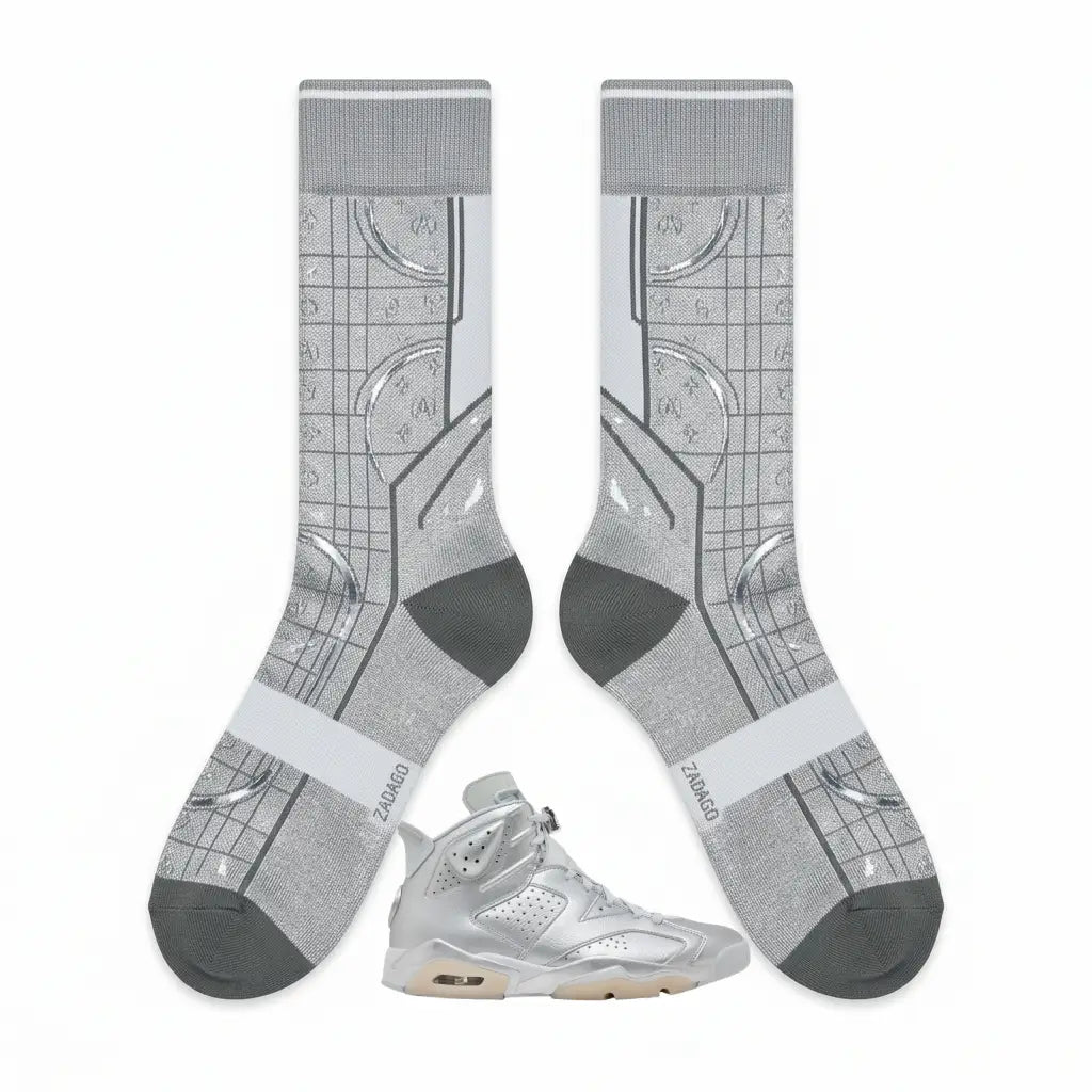 Metallic Silver Socks – Air Jordan 6 x Paris Saint-Germain Inspired Mid-Calf Unisex Crew Socks