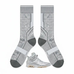 Metallic Silver Socks – Air Jordan 6 x Paris Saint-Germain Inspired Mid-Calf Unisex Crew Socks