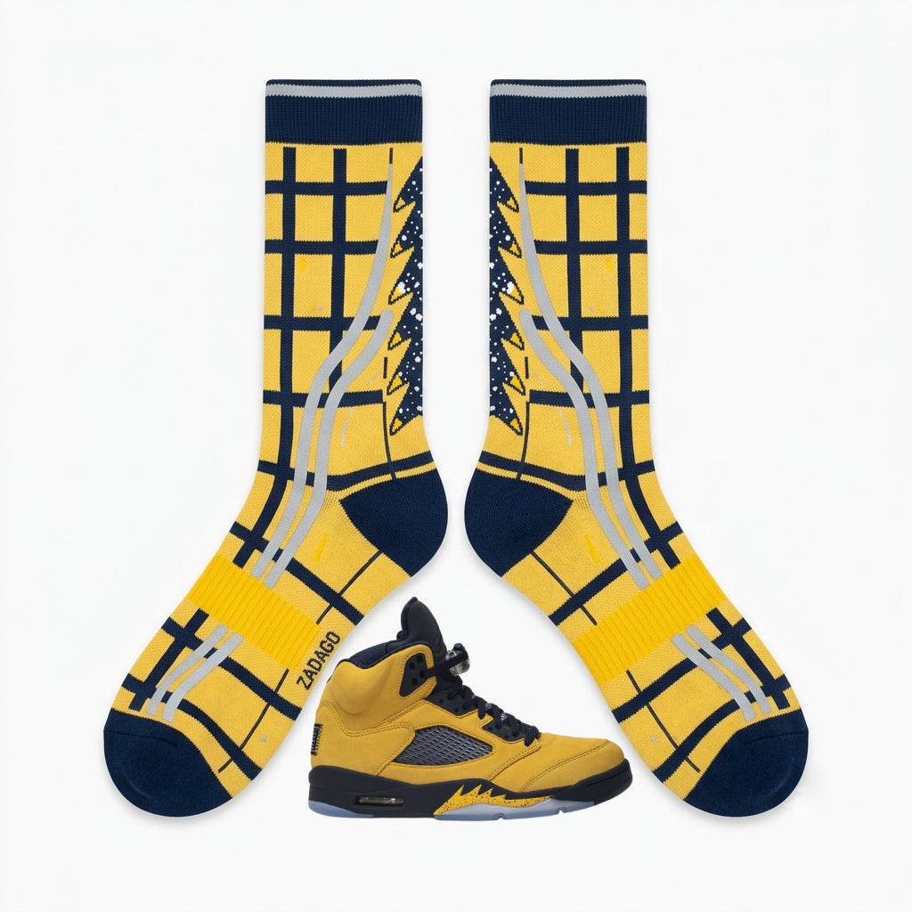 Michigan Socks – Air Jordan 5 Retro SP Inspired Mid-Calf Unisex Crew Socks