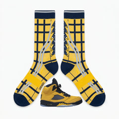 Michigan Socks – Air Jordan 5 Retro SP Inspired Mid-Calf Unisex Crew Socks