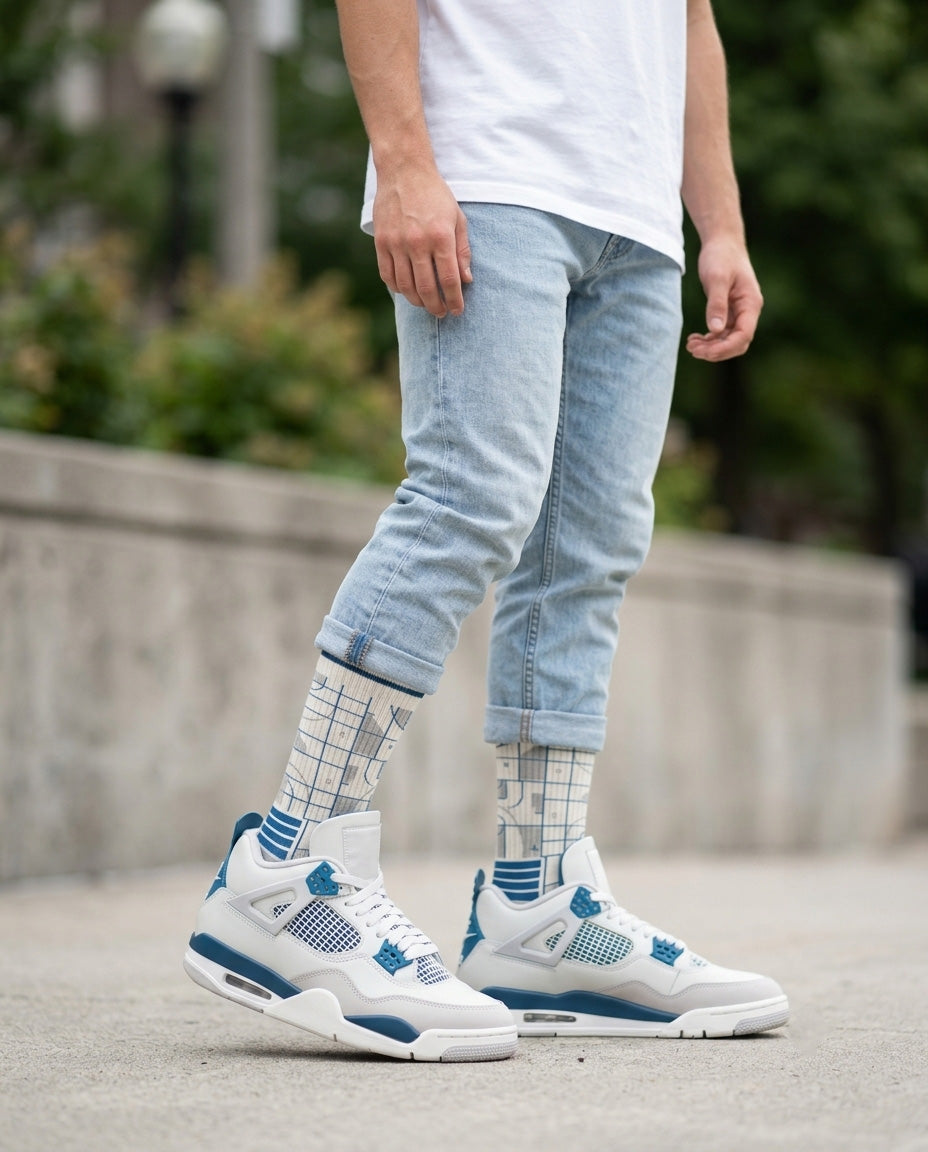 Military Blue Socks – Air Jordan 4 Inspired Mid-Calf Unisex Crew Socks