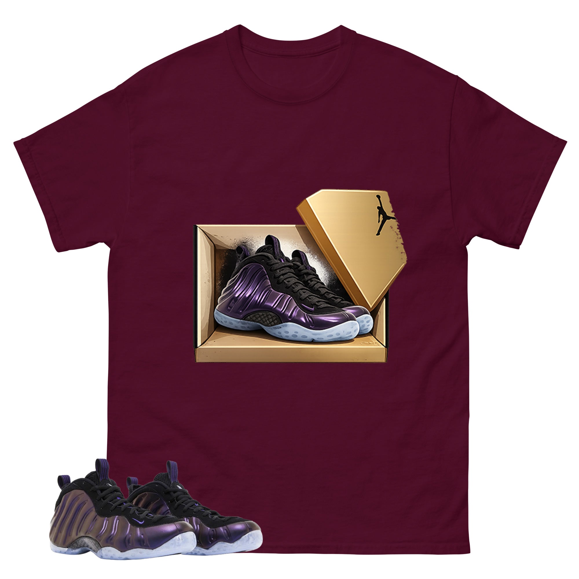 New Kicks Graphic Tee, Shirt to Match Air Foamposite One Eggplant, Air Foamposite Unisex Purple Shirt