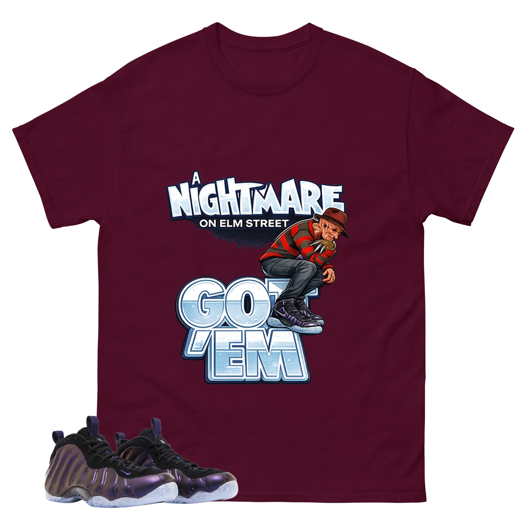 Nightmare On Elm Street Graphic Tee, Shirt to Match Air Foamposite One Eggplant, Air Foamposite Unisex Purple Shirt