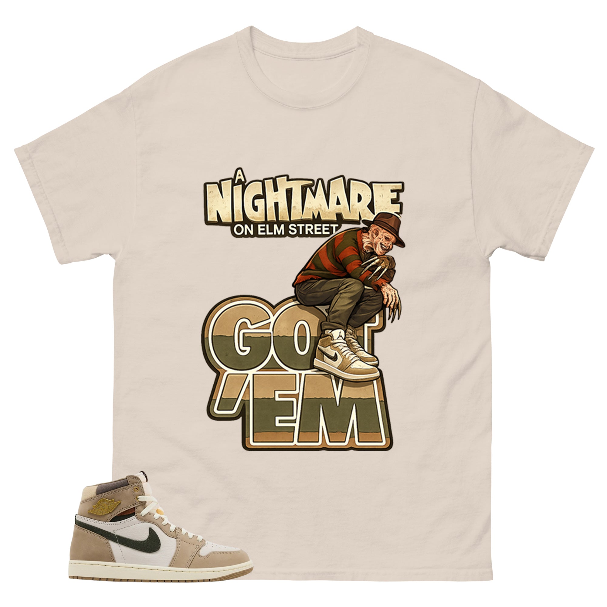 Nightmare On Elm Street Shirt - Match Cream Wmns Air Jordan 1 Khaki