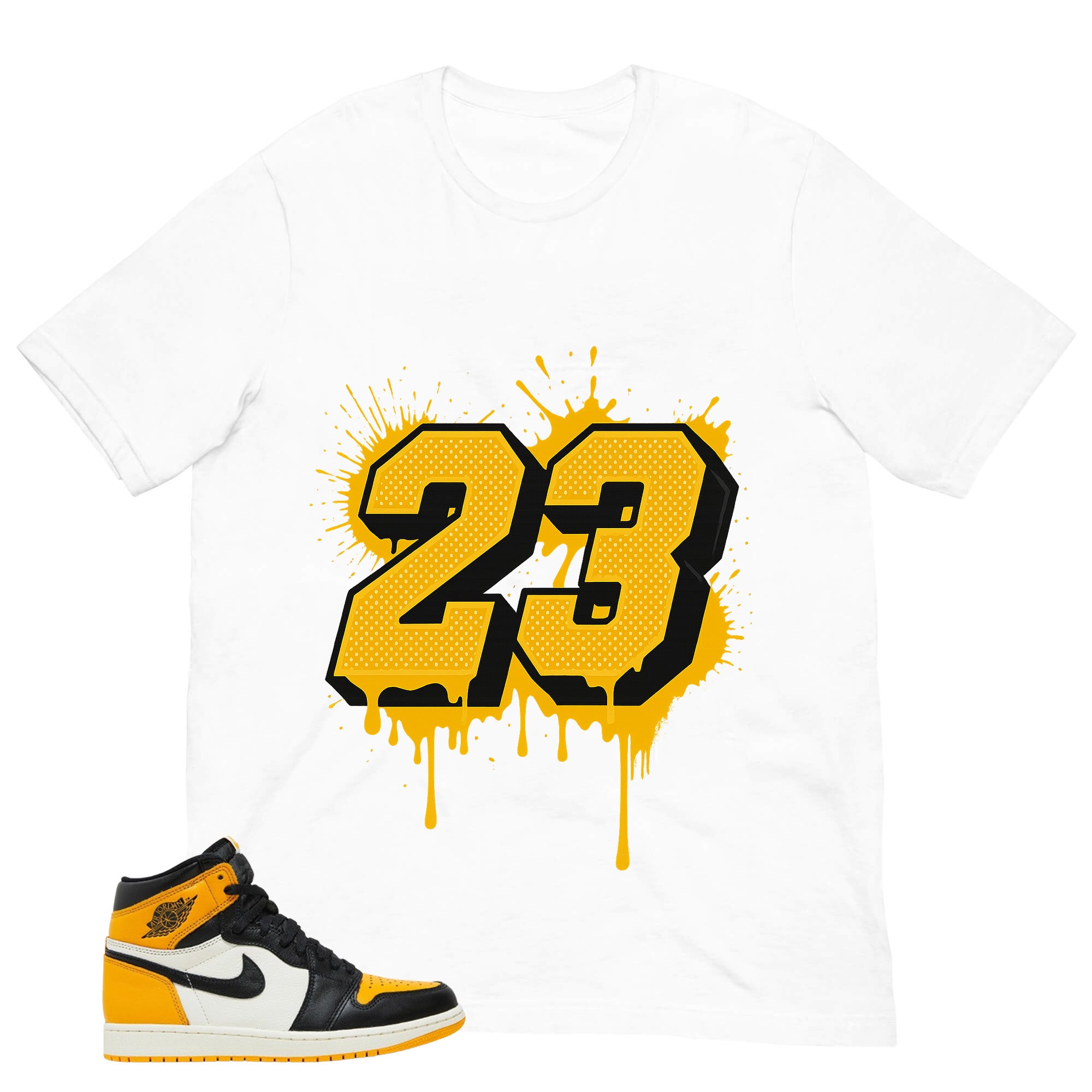 Number 23 Dripping Shirt - Match Air Jordan 1 Yellow Toe