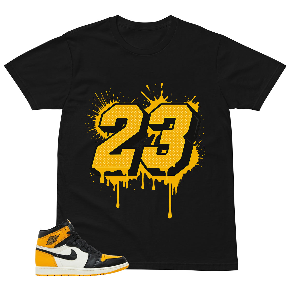 Number 23 Dripping Shirt - Match Air Jordan 1 Yellow Toe