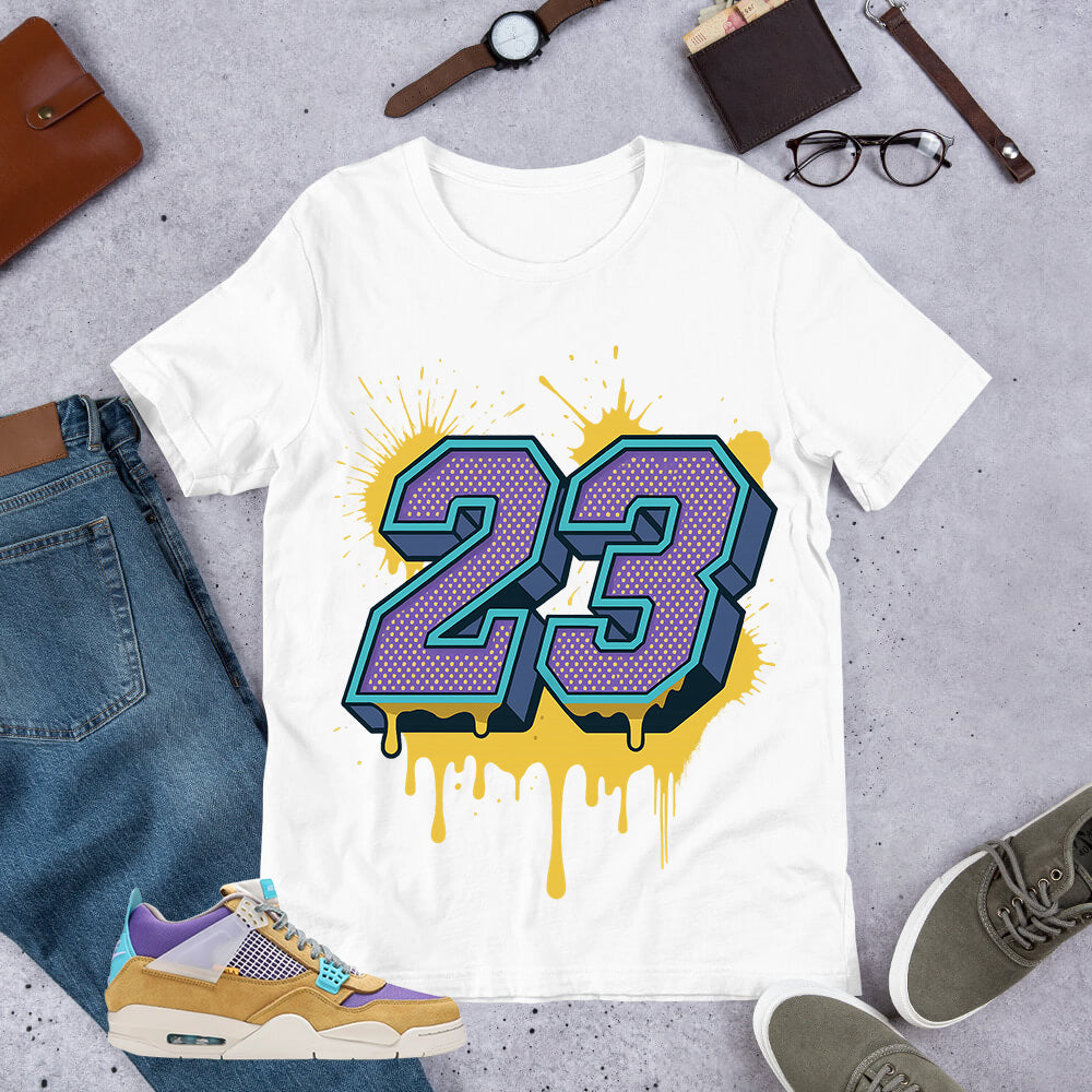 Number 23 Dripping Shirt - Match Union LA x Air Jordan 4 Desert Moss
