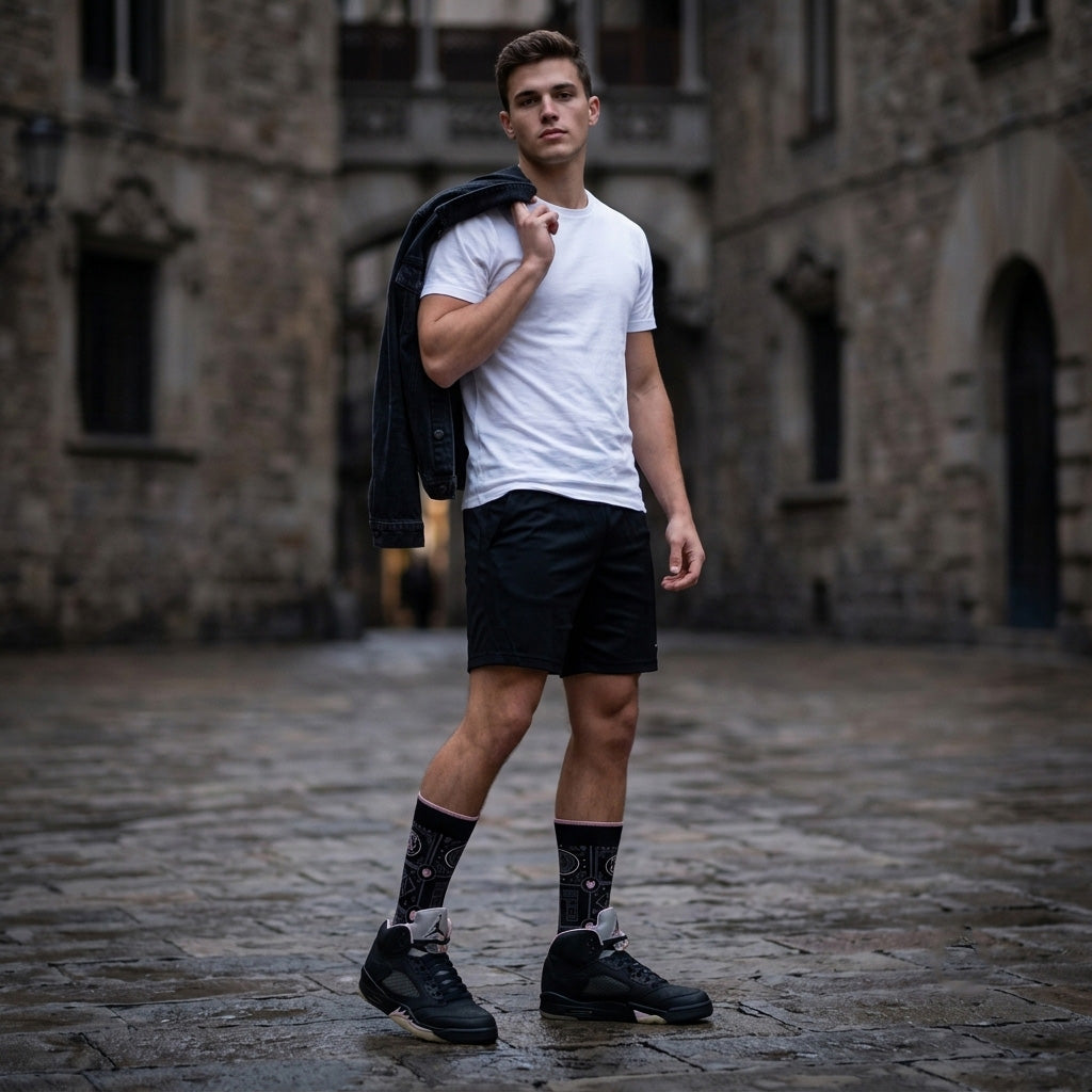 Off Noir Socks – PSG x Air Jordan 5 Inspired Mid-Calf Crew Socks
