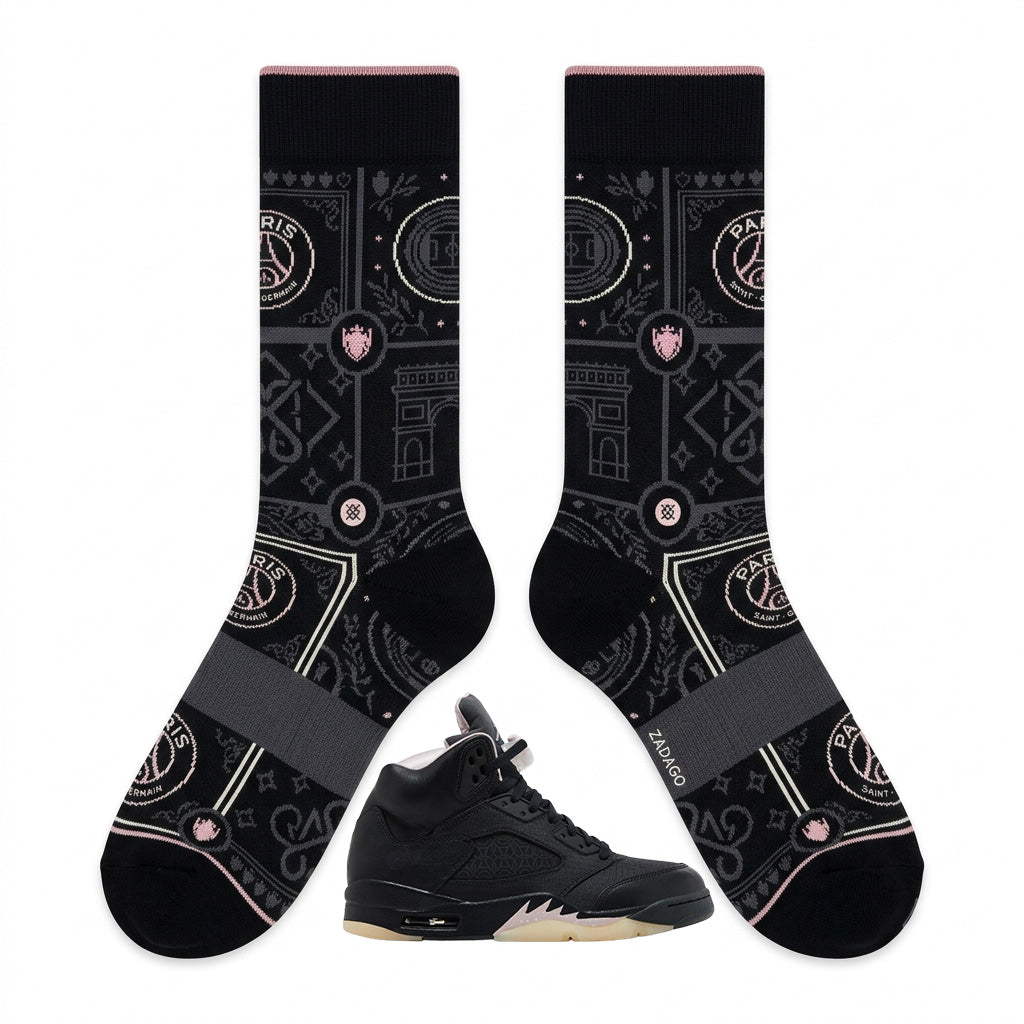 Off Noir Socks – PSG x Air Jordan 5 Inspired Mid-Calf Crew Socks