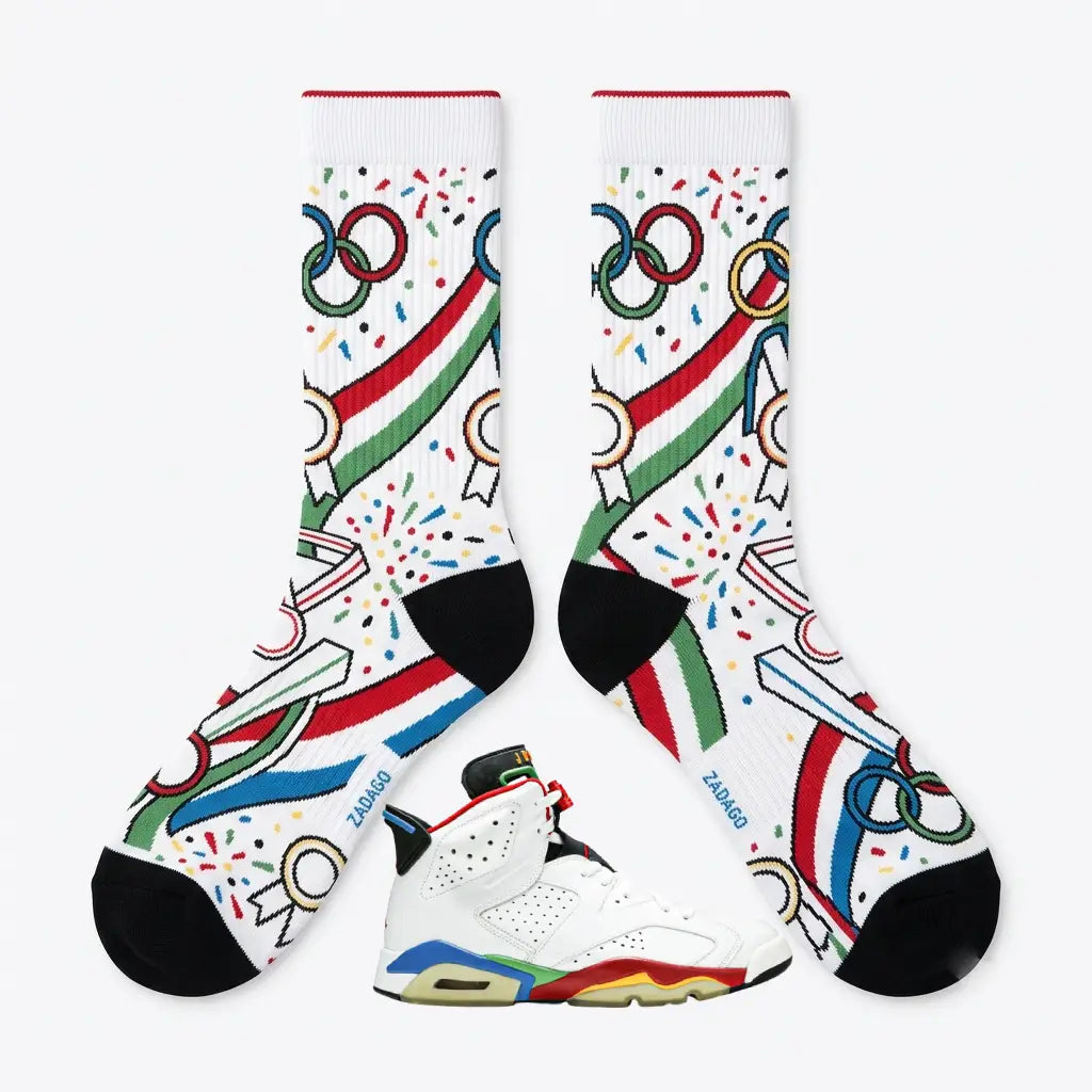 Olympic Sneaker Match Socks – Air Jordan 6 Retro 2008 Inspired Mid-Calf Crew Socks