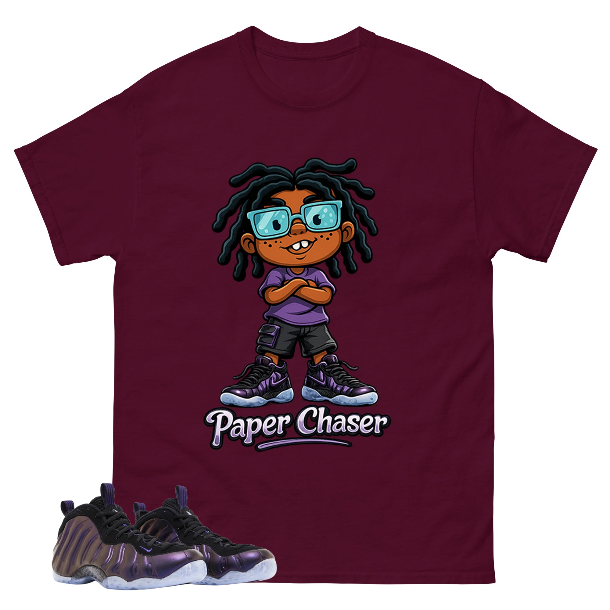 Paper Chaser Graphic Tee, Shirt to Match Air Foamposite One Eggplant, Air Foamposite Unisex Purple Shirt