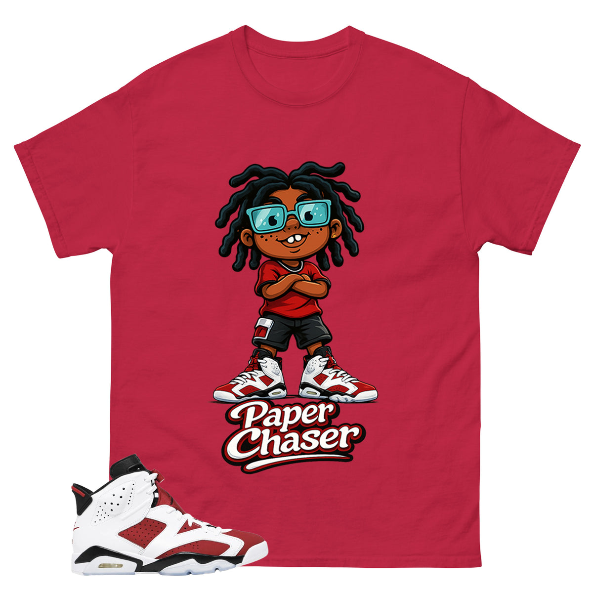 Paper Chaser Shirt - Match White Air Jordan 6 Carmine