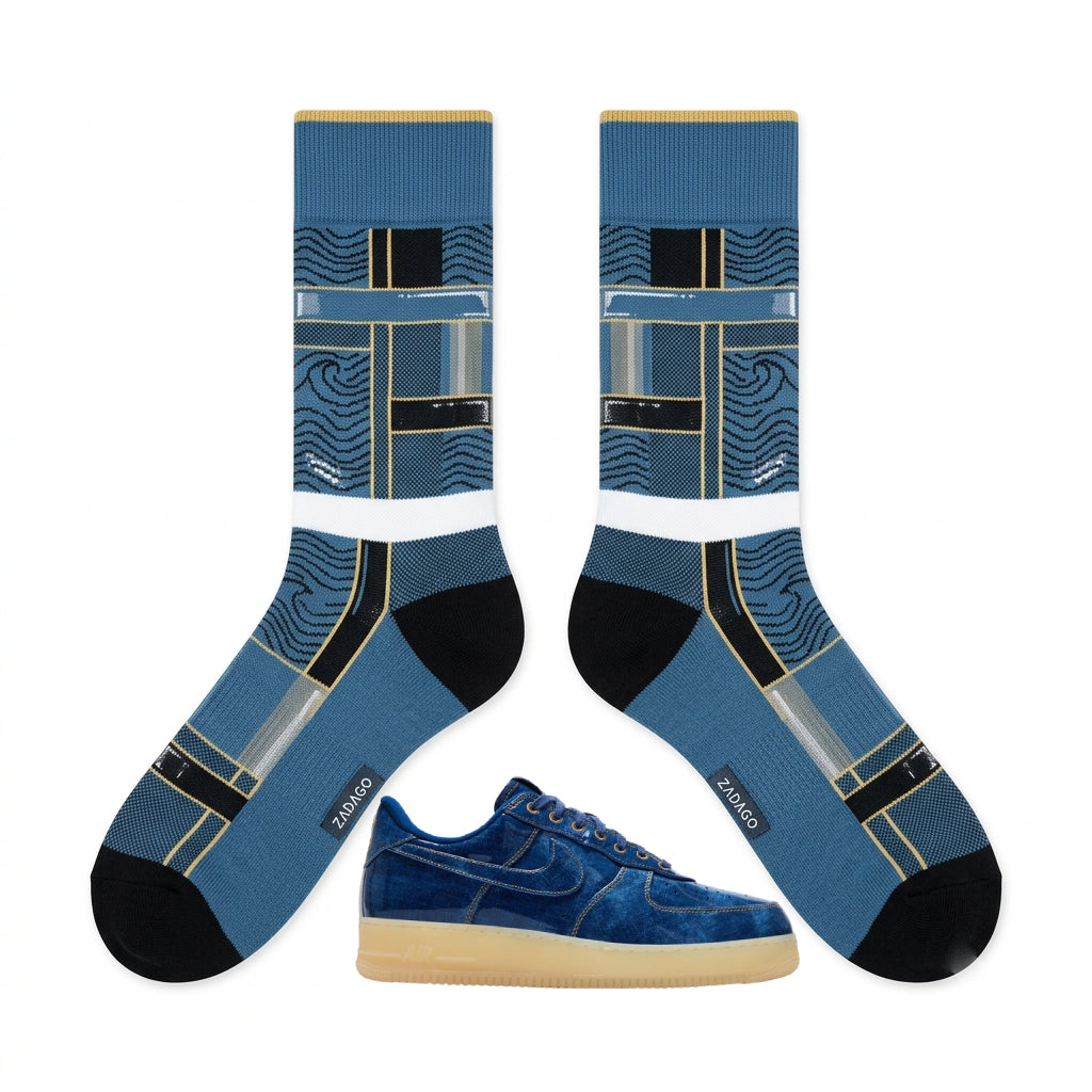 Patent Denim Socks – Air Force 1 Low Inspired Mid-Calf Unisex Crew Socks