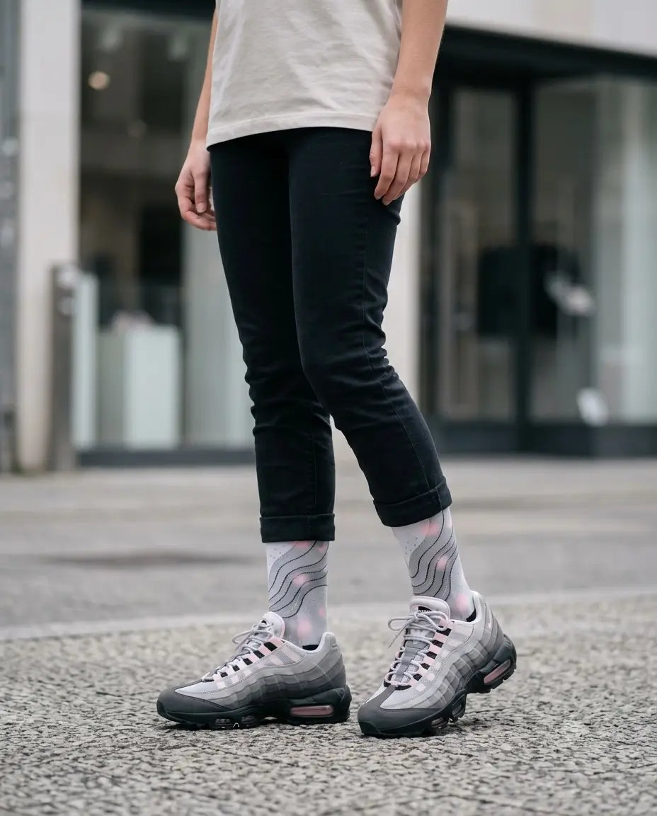 Pink Foam Sneaker Match Socks – Air Max 95 Inspired Mid-Calf Crew Socks