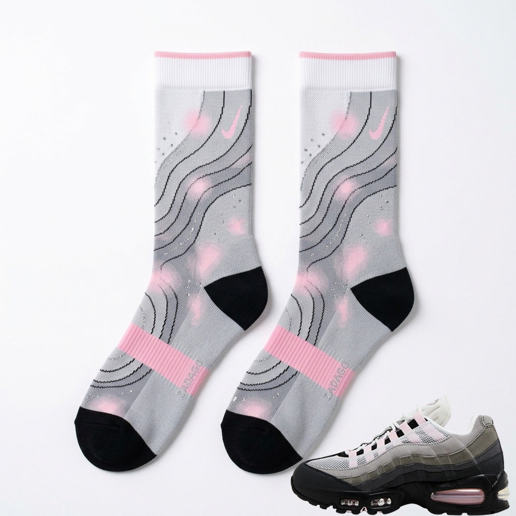 Pink Foam Sneaker Match Socks – Air Max 95 Inspired Mid-Calf Crew Socks