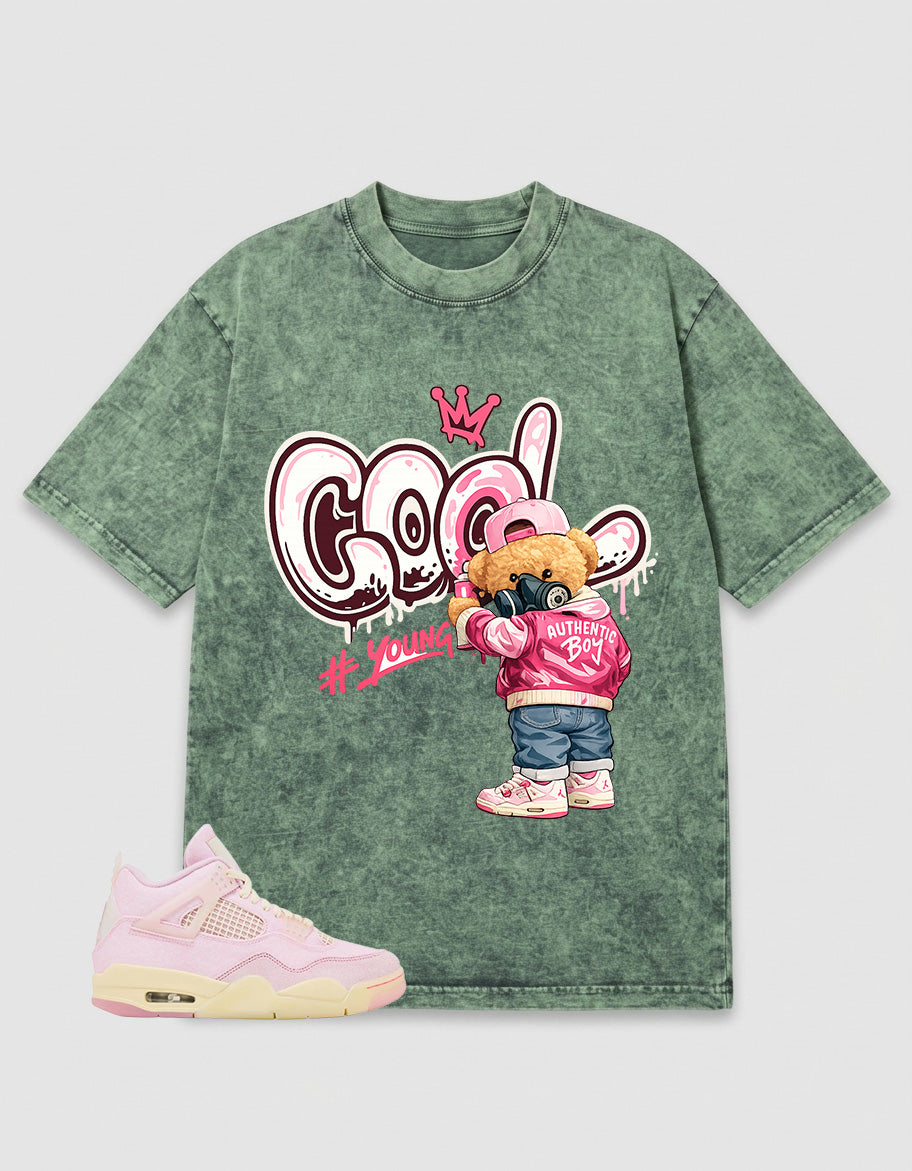 Pink Iced Carmine 4s Zadago Washed T-shirt Cool Boy Graphic