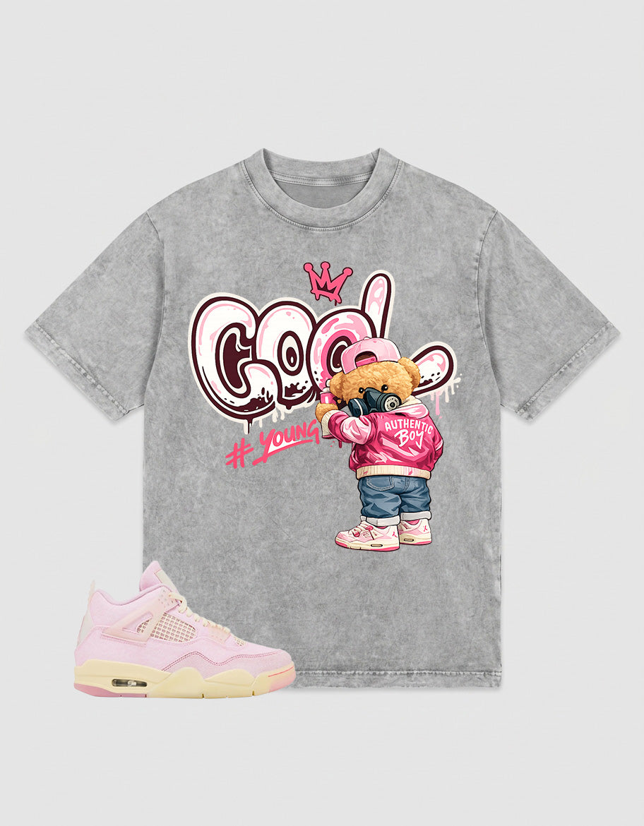 Pink Iced Carmine 4s Zadago Washed T-shirt Cool Boy Graphic