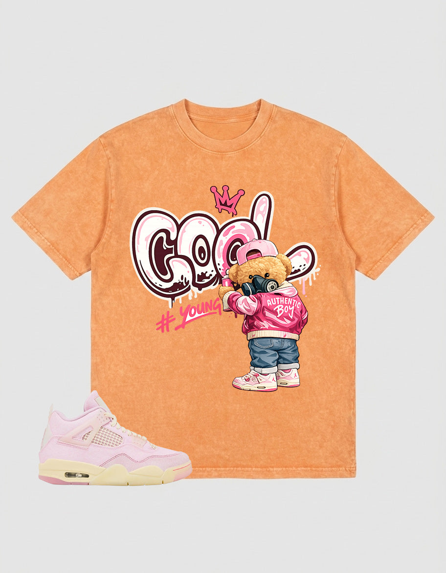 Pink Iced Carmine 4s Zadago Washed T-shirt Cool Boy Graphic