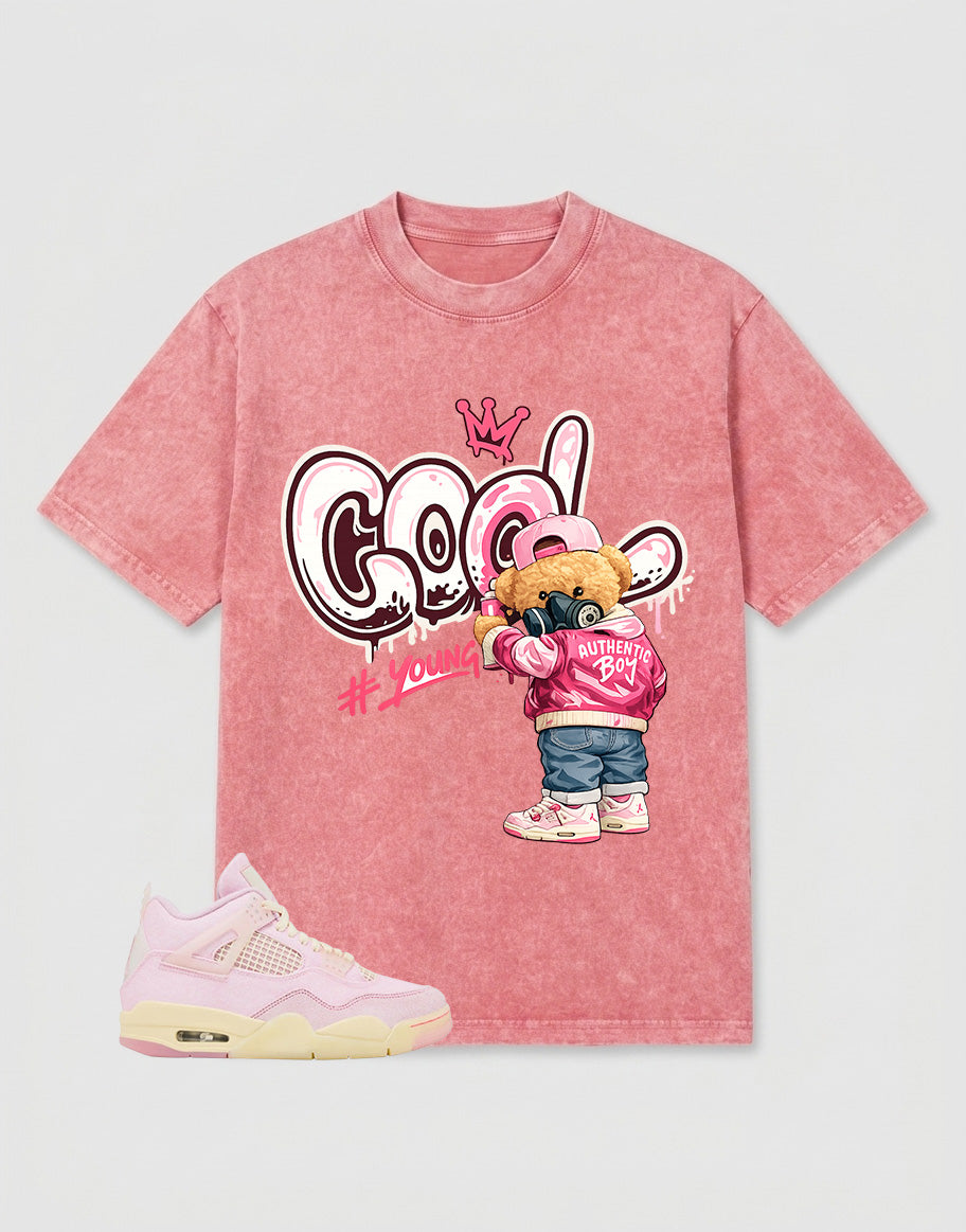 Pink Iced Carmine 4s Zadago Washed T-shirt Cool Boy Graphic
