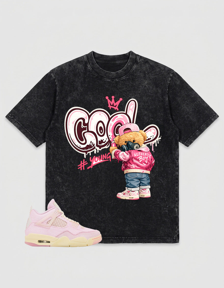 Pink Iced Carmine 4s Zadago Washed T-shirt Cool Boy Graphic
