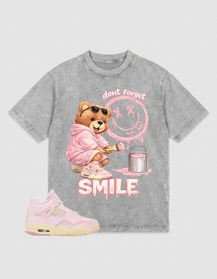 Pink Iced Carmine 4s Zadago Washed T-shirt Don't Forget Smile Graphic