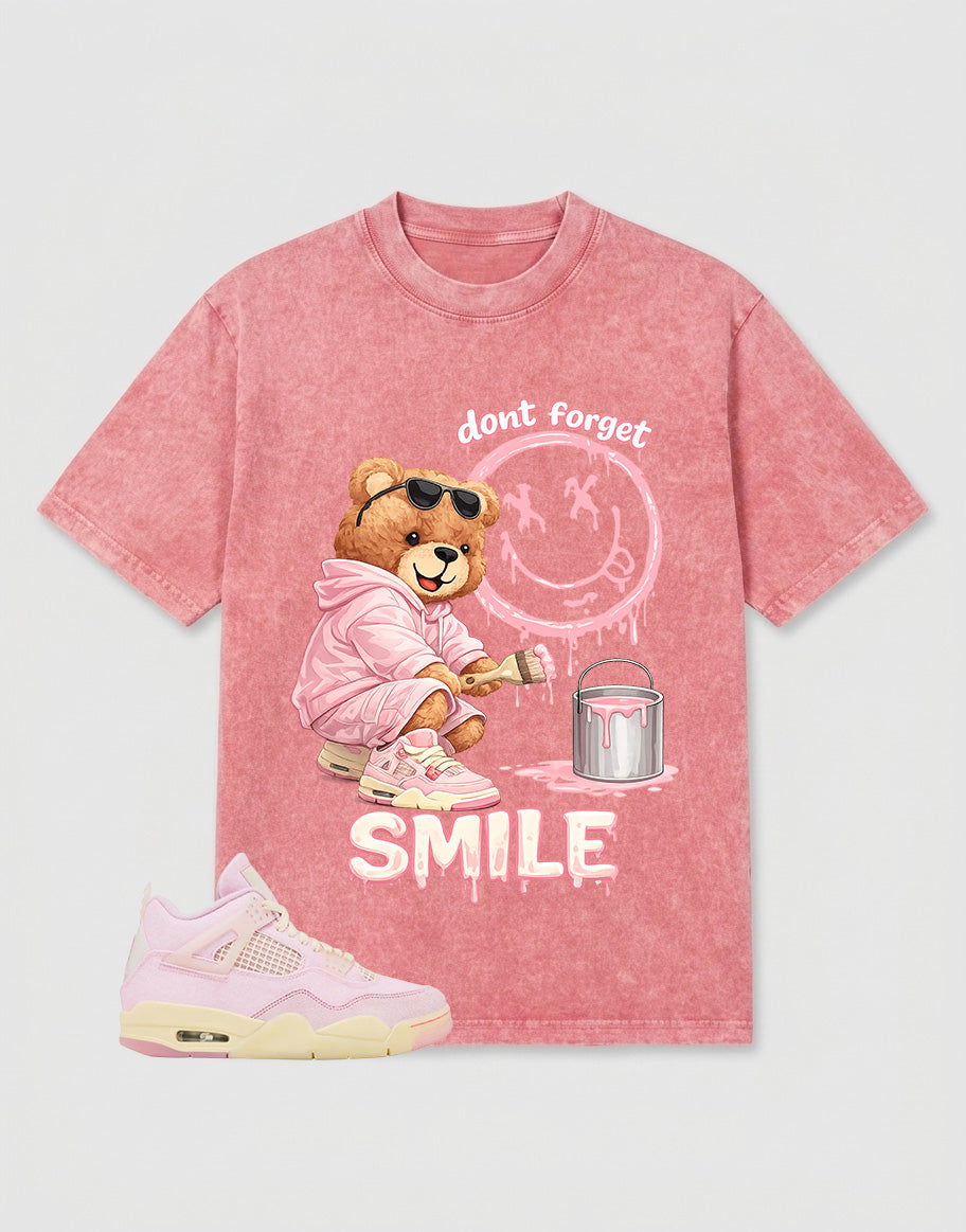 Pink Iced Carmine 4s Zadago Washed T-shirt Don't Forget Smile Graphic