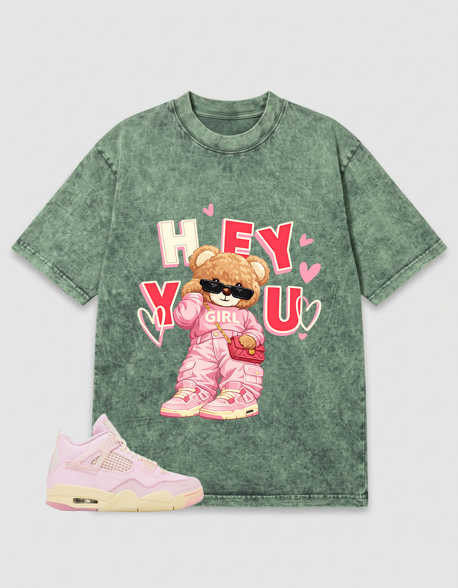 Pink Iced Carmine 4s Zadago Washed T-shirt Hey You Graphic