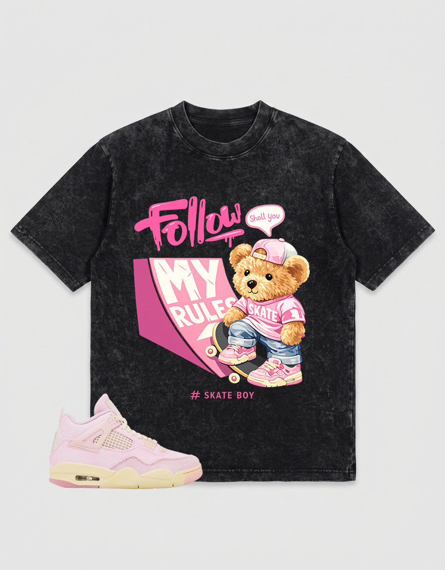 Pink Iced Carmine 4s Zadago Washed T-shirt Skate Boy Graphic