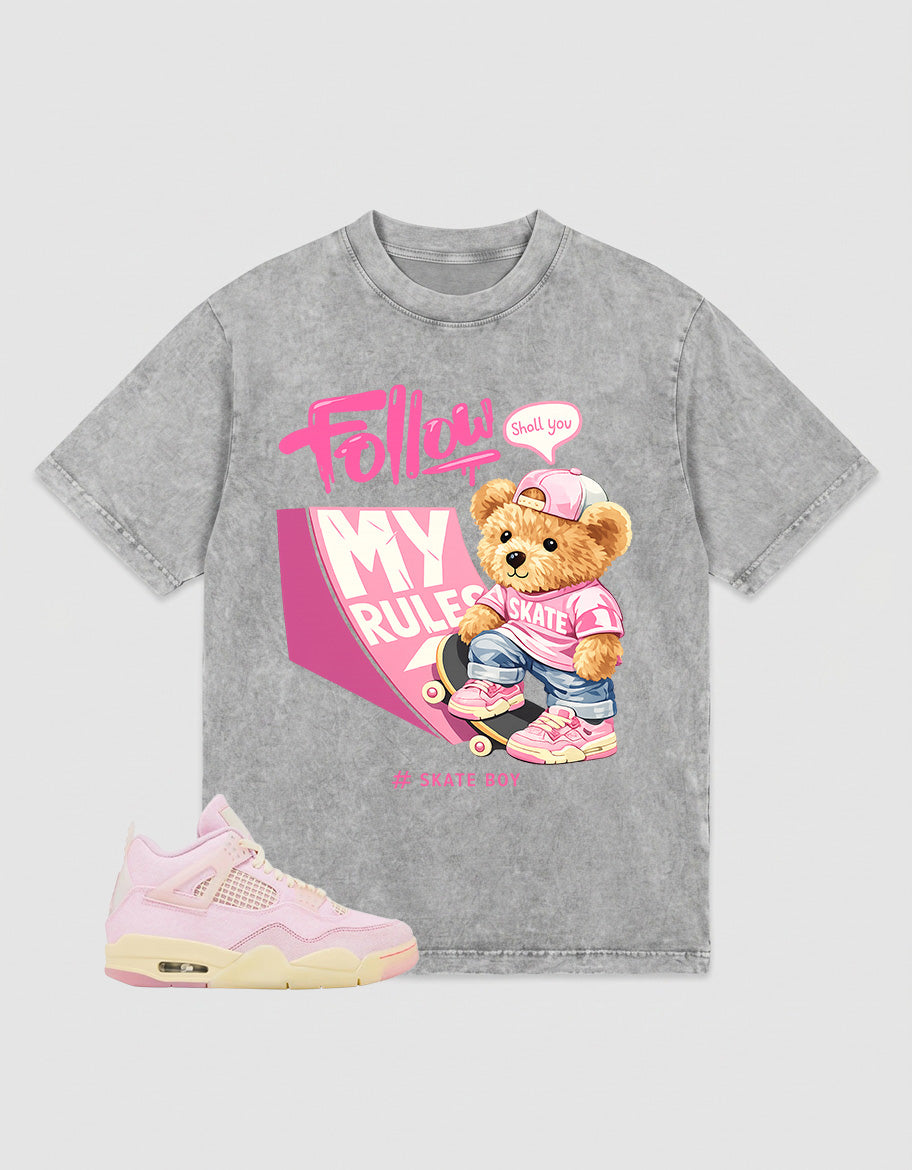 Pink Iced Carmine 4s Zadago Washed T-shirt Skate Boy Graphic