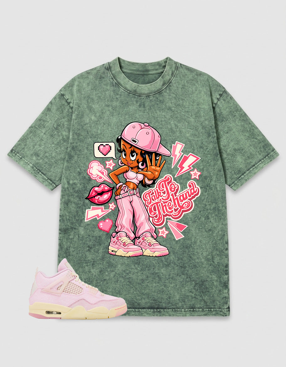Pink Iced Carmine 4s Zadago Washed T-shirt Talk To The Hand Graphic