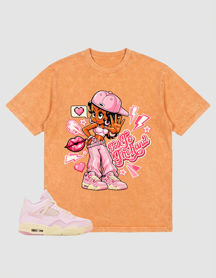 Pink Iced Carmine 4s Zadago Washed T-shirt Talk To The Hand Graphic