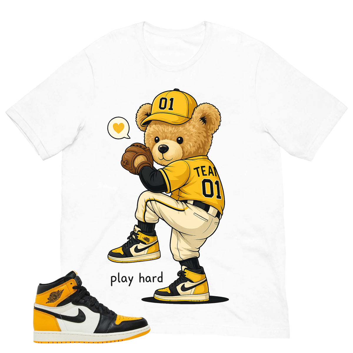 Play Hard Baseball Shirt - Match Air Jordan 1 Yellow Toe