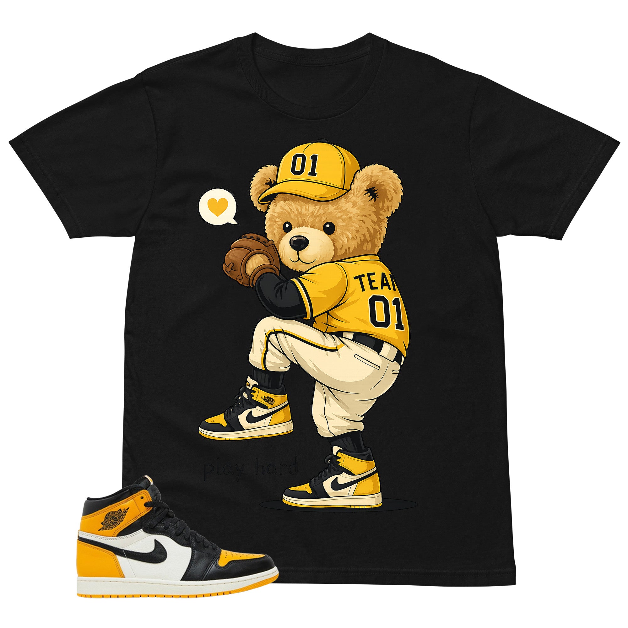 Play Hard Baseball Shirt - Match Air Jordan 1 Yellow Toe