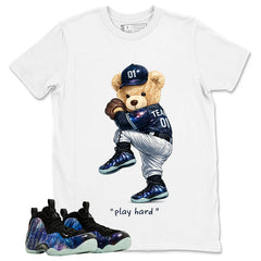Play Hard Bear Graphic Tee, Shirt to Match Air Foamposite One Galaxy, Air Foamposite Unisex Black Shirt