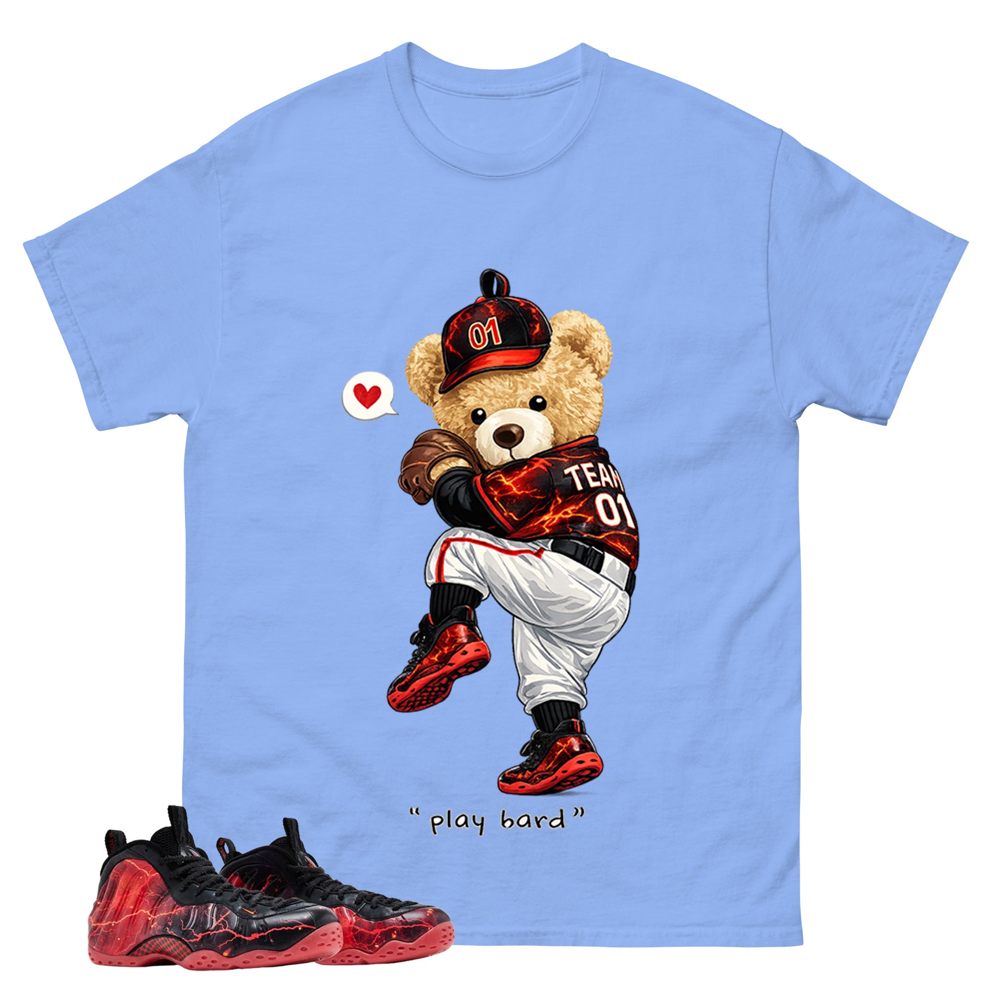 Play Hard Bear Graphic Tee, Shirt to Match Air Foamposite Stranger Things, Air Foamposite Unisex Blue Shirt