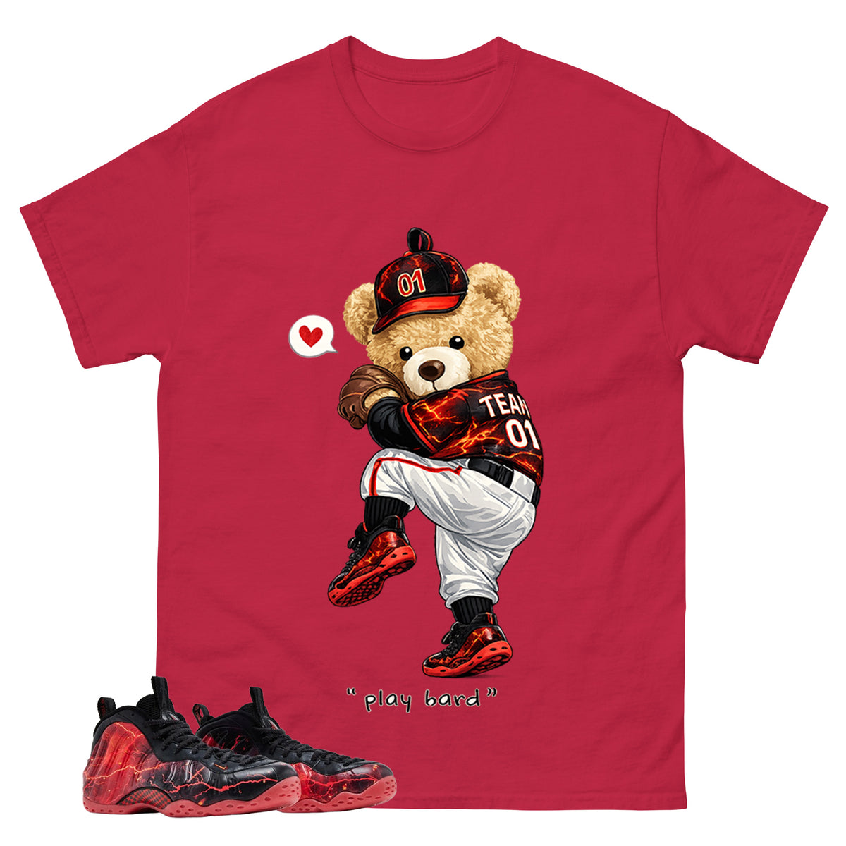 Play Hard Bear Graphic Tee, Shirt to Match Air Foamposite Stranger Things, Air Foamposite Unisex Blue Shirt