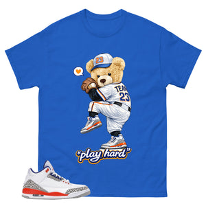 Play Hard Bear Shirt - Match Blue Air Jordan 3 Knicks
