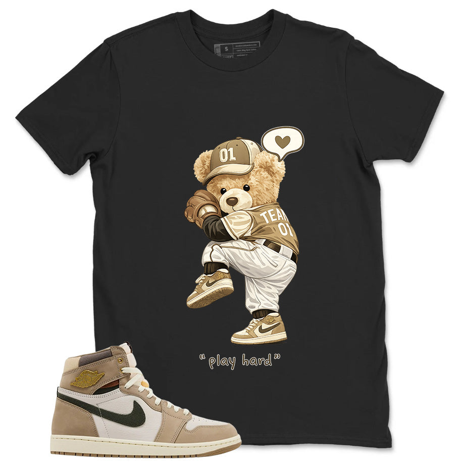 Play Hard Bear Shirt - Match Cream Wmns Air Jordan 1 Khaki