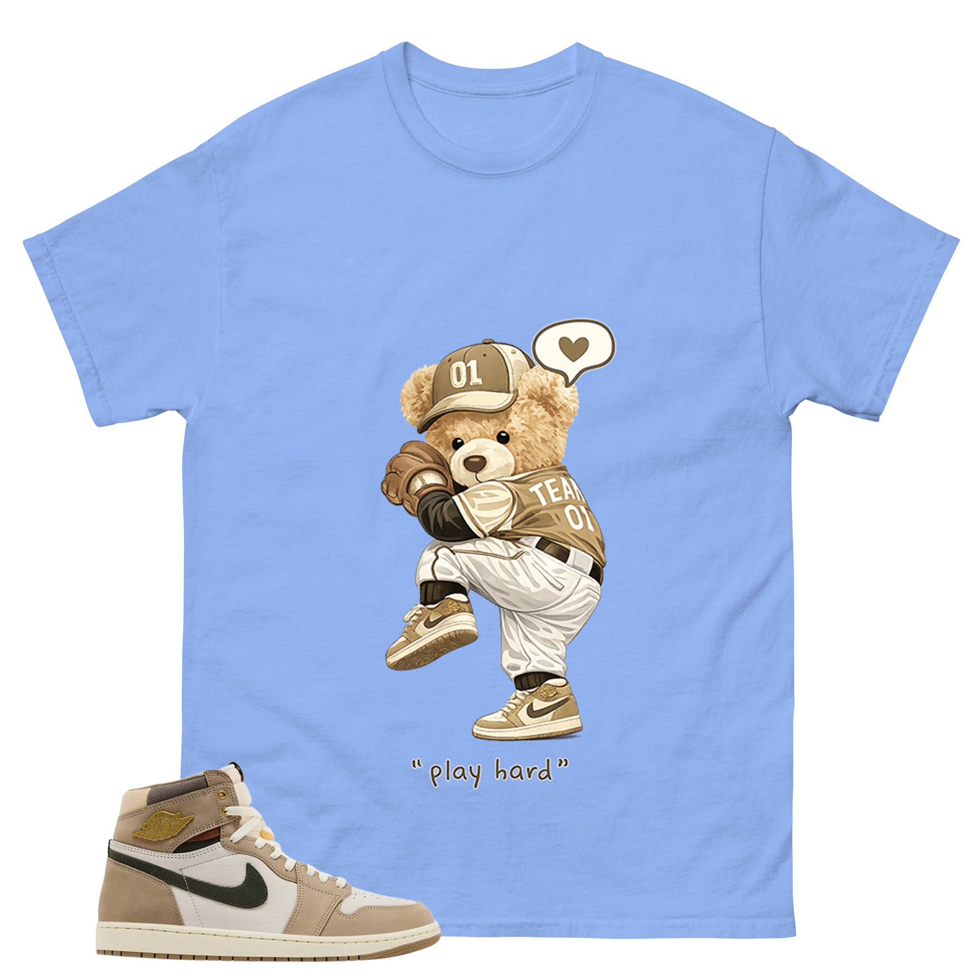 Play Hard Bear Shirt - Match Cream Wmns Air Jordan 1 Khaki