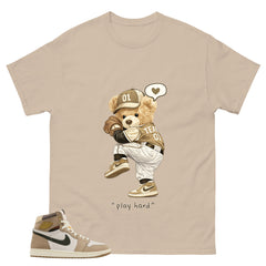 Play Hard Bear Shirt - Match Cream Wmns Air Jordan 1 Khaki