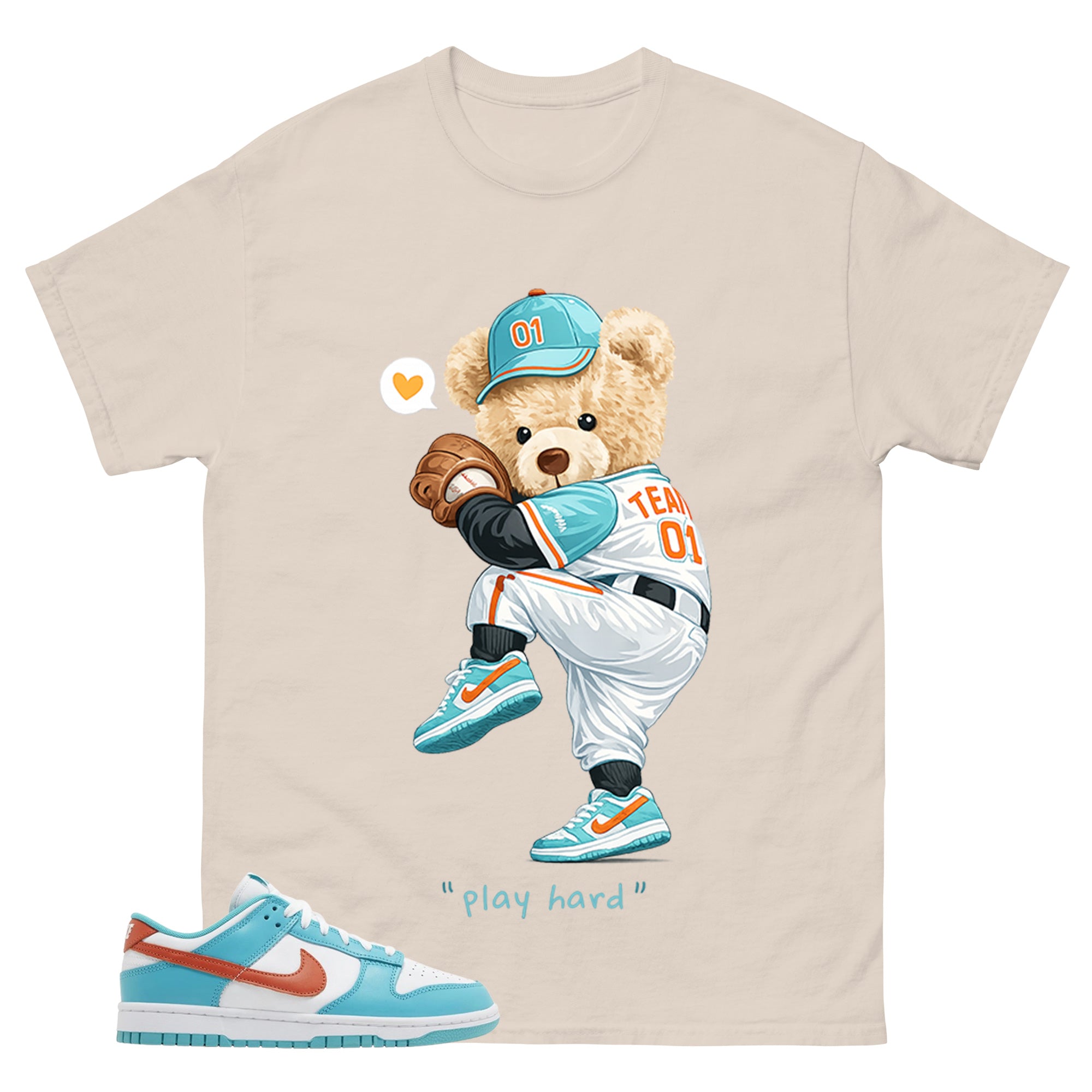 Play Hard Bear Shirt - Match Green Dunk Low Miami Dolphins