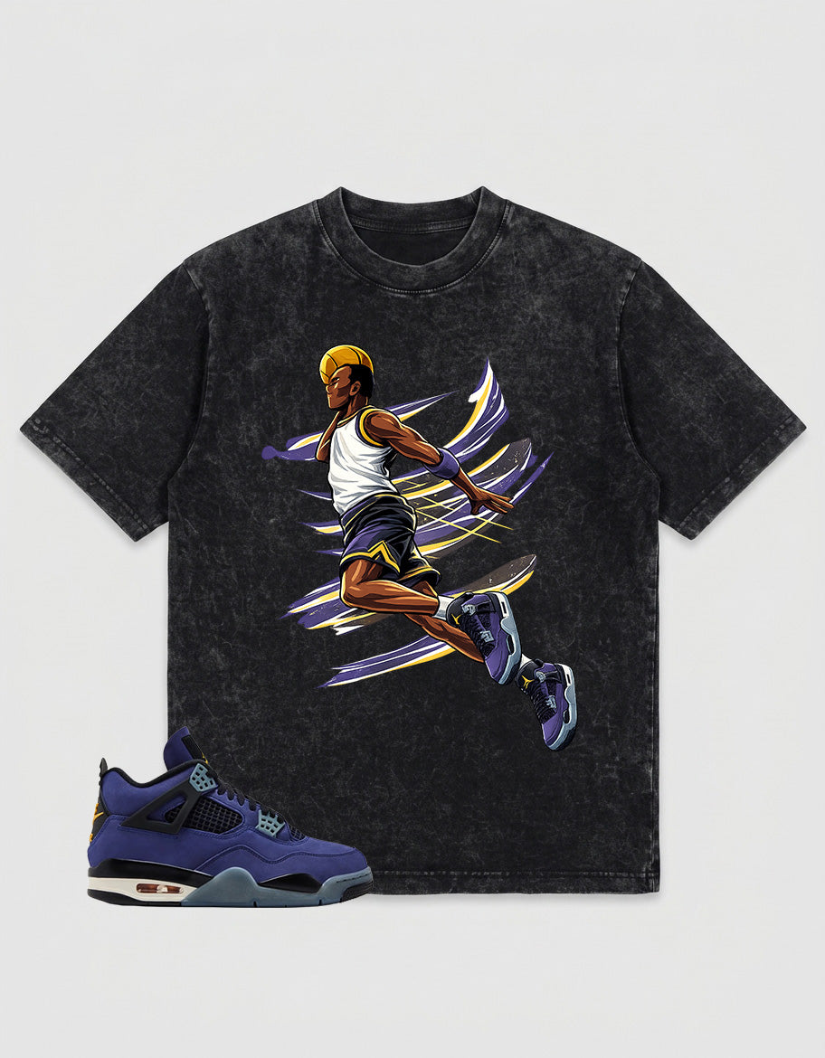 Purple Lakers 4s Zadago Washed T-shirt Air Ball Graphic