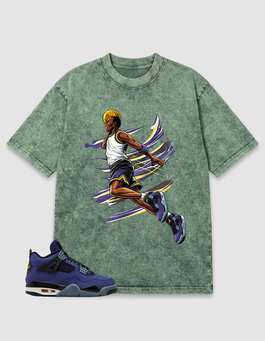 Purple Lakers 4s Zadago Washed T-shirt Air Ball Graphic