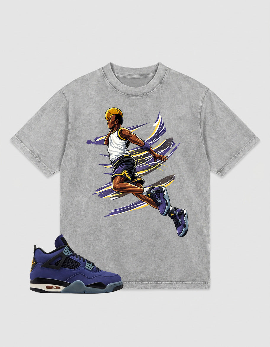 Purple Lakers 4s Zadago Washed T-shirt Air Ball Graphic