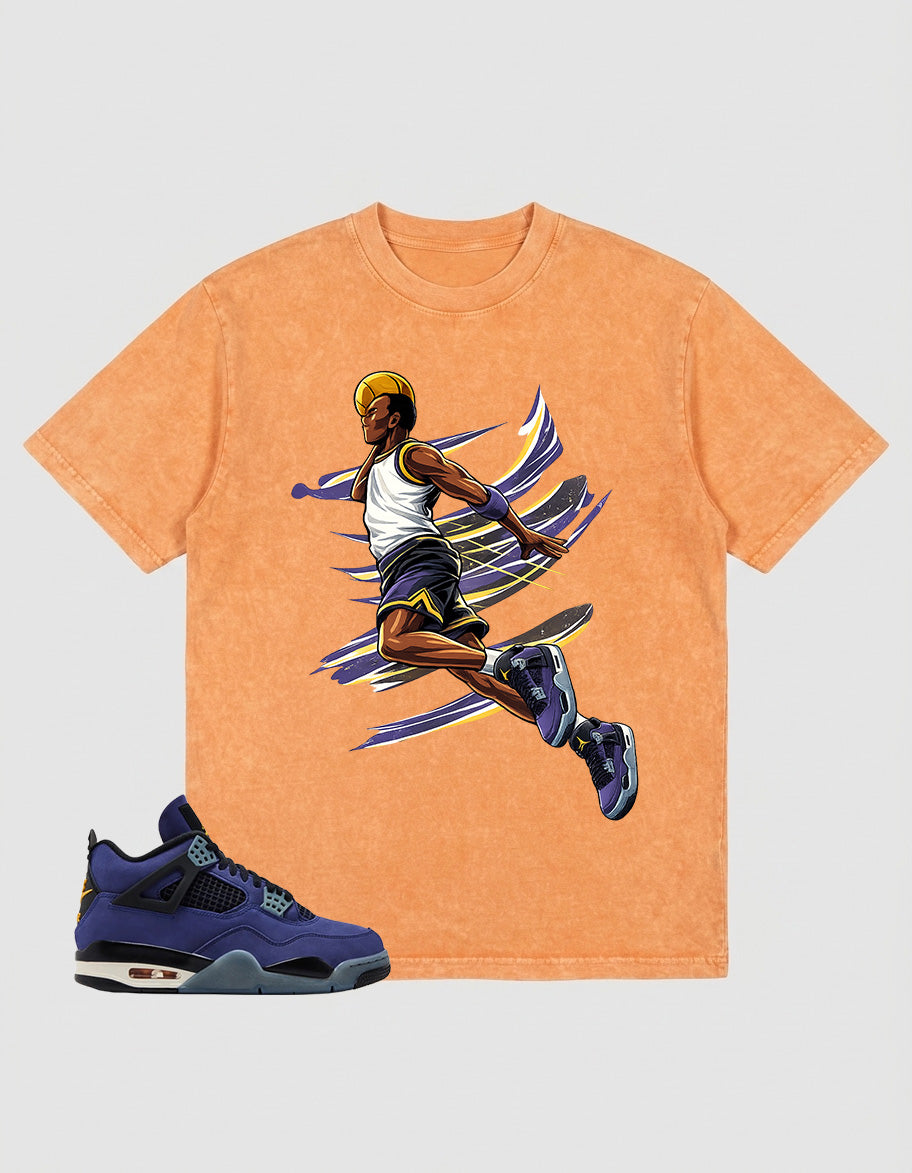 Purple Lakers 4s Zadago Washed T-shirt Air Ball Graphic