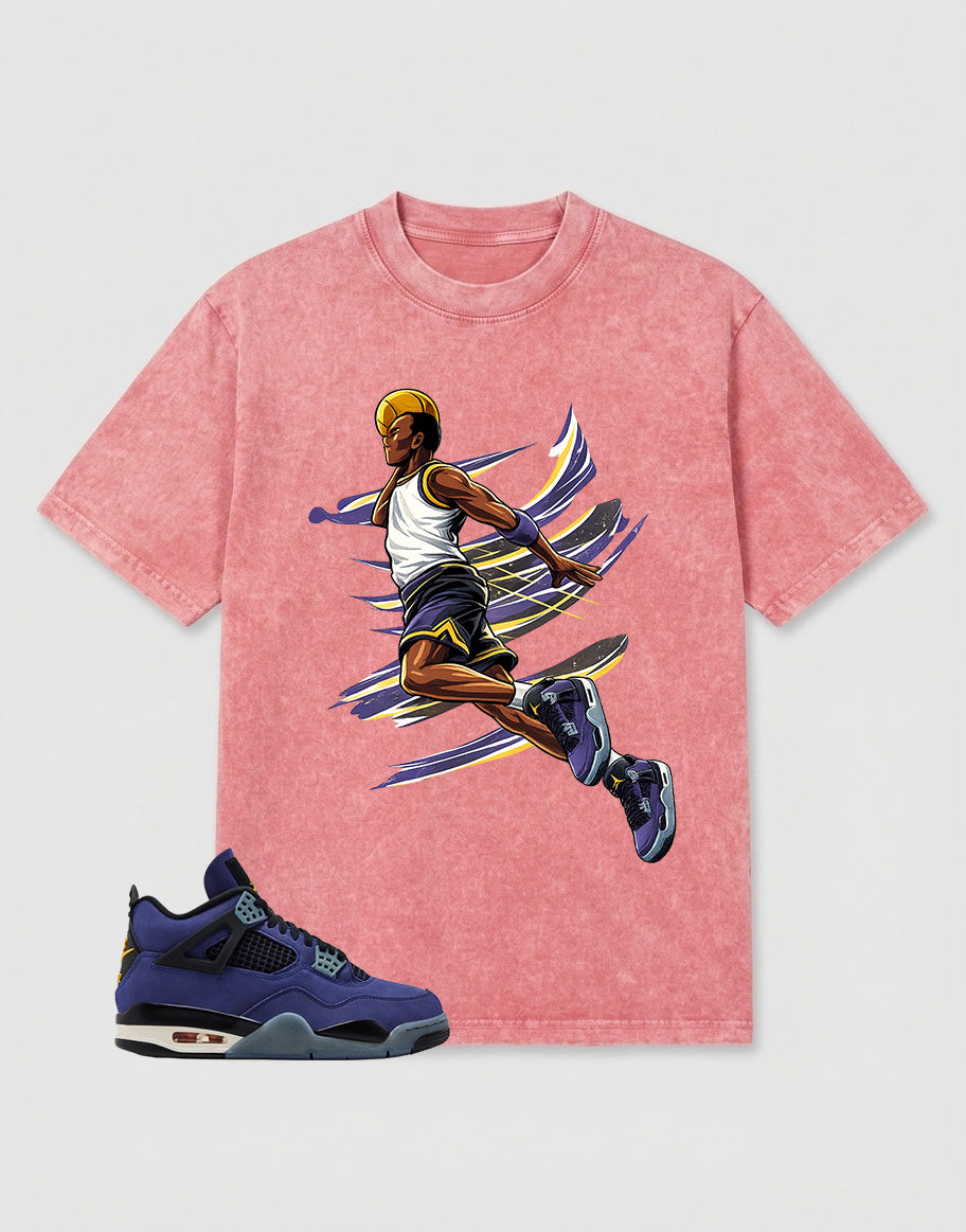 Purple Lakers 4s Zadago Washed T-shirt Air Ball Graphic