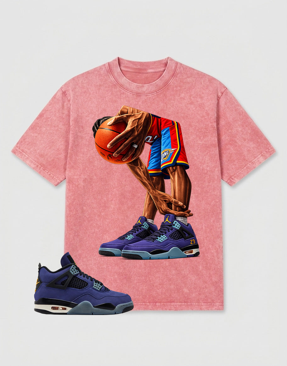 Purple Lakers 4s Zadago Washed T-shirt Ball Time Graphic