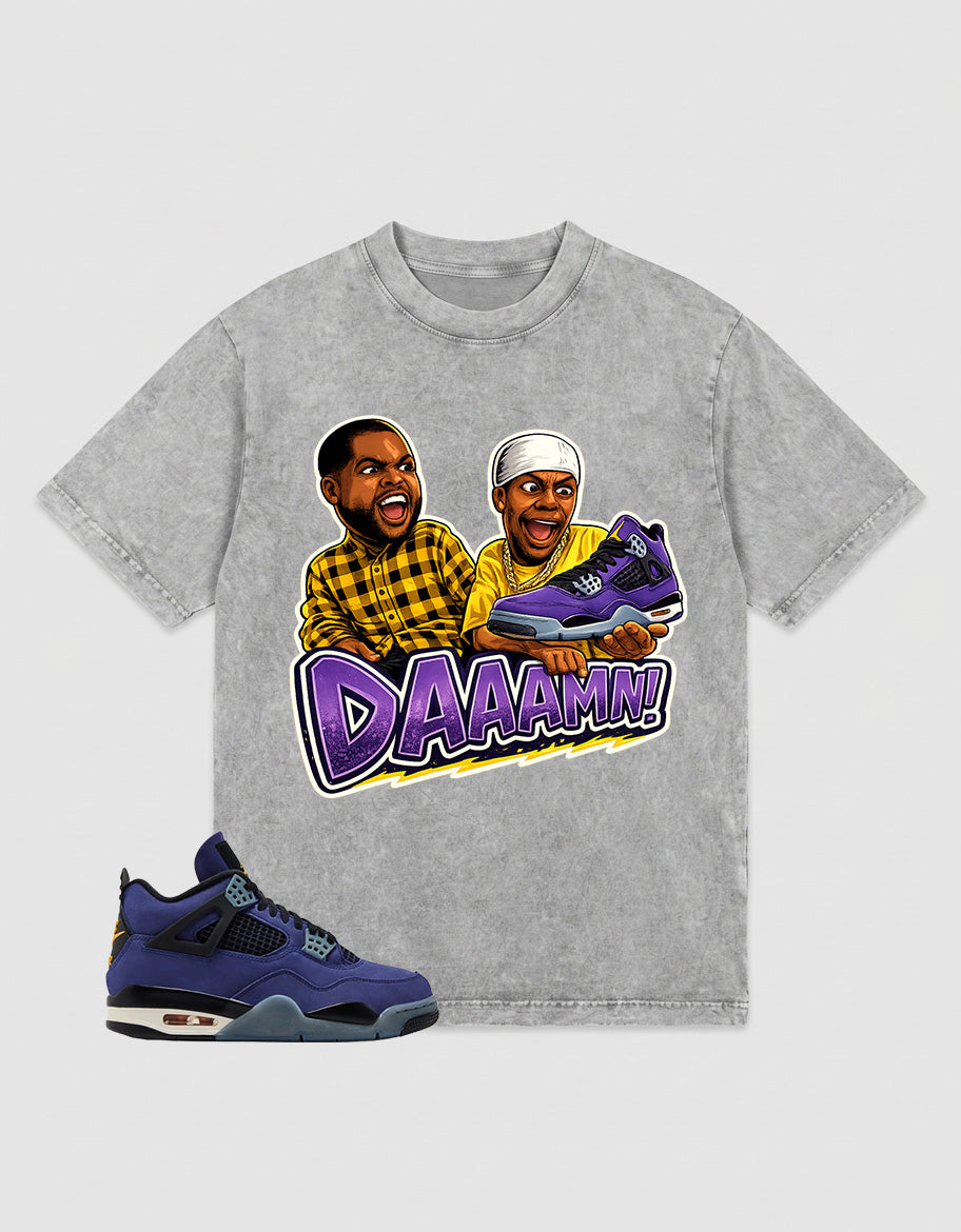 Purple Lakers 4s Zadago Washed T-shirt Daaamn Sneaker Graphic