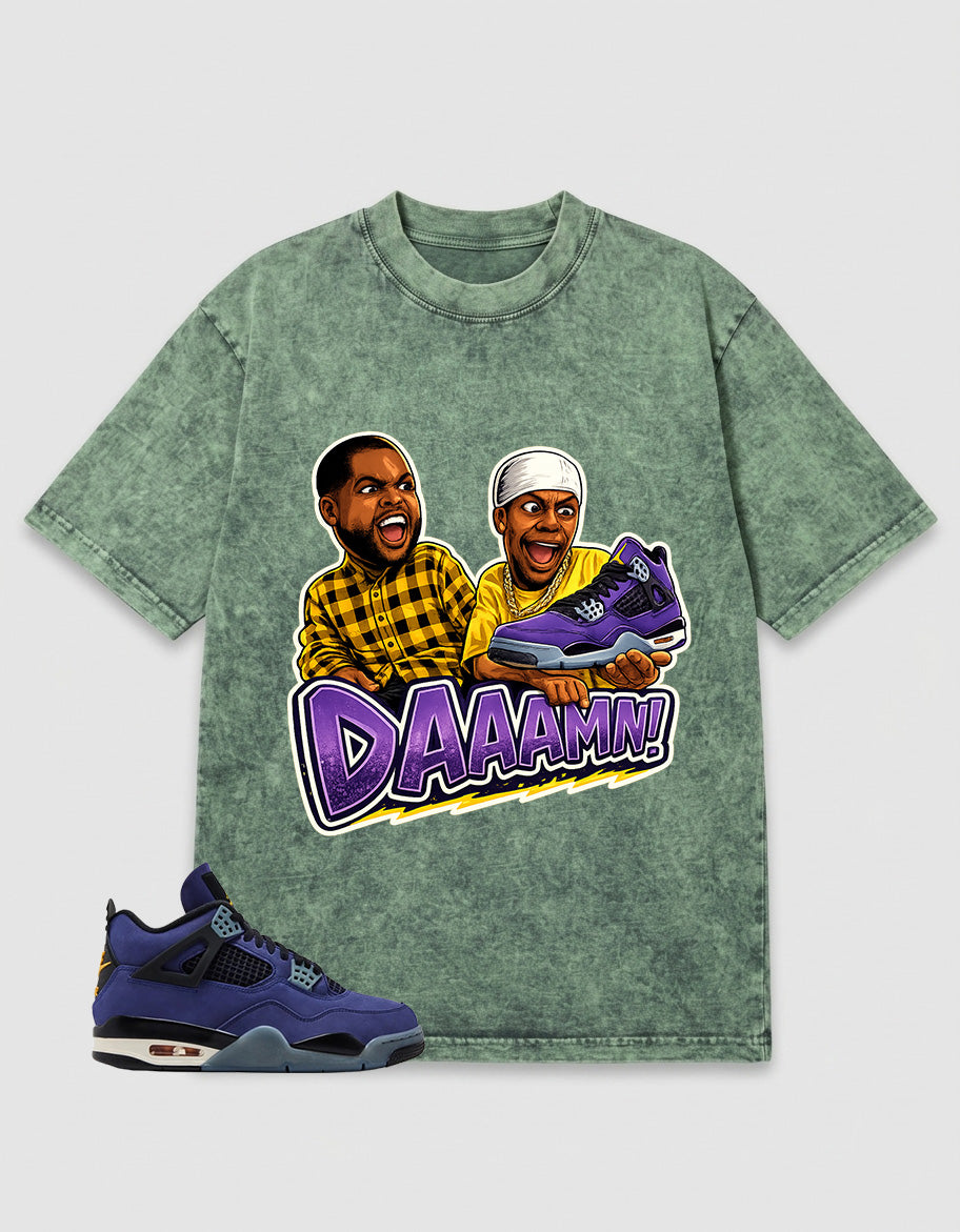Purple Lakers 4s Zadago Washed T-shirt Daaamn Sneaker Graphic
