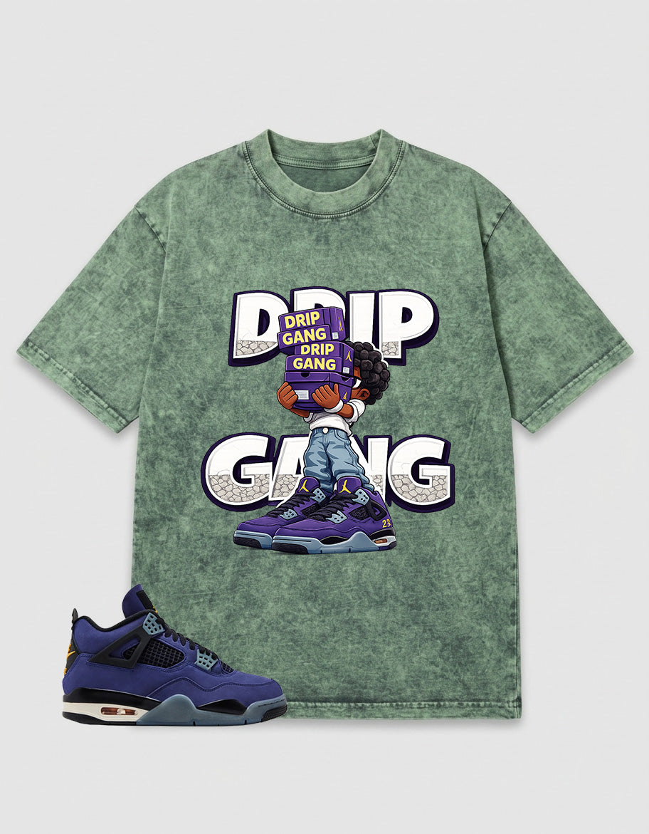 Purple Lakers 4s Zadago Washed T-shirt Drip Gang Graphic